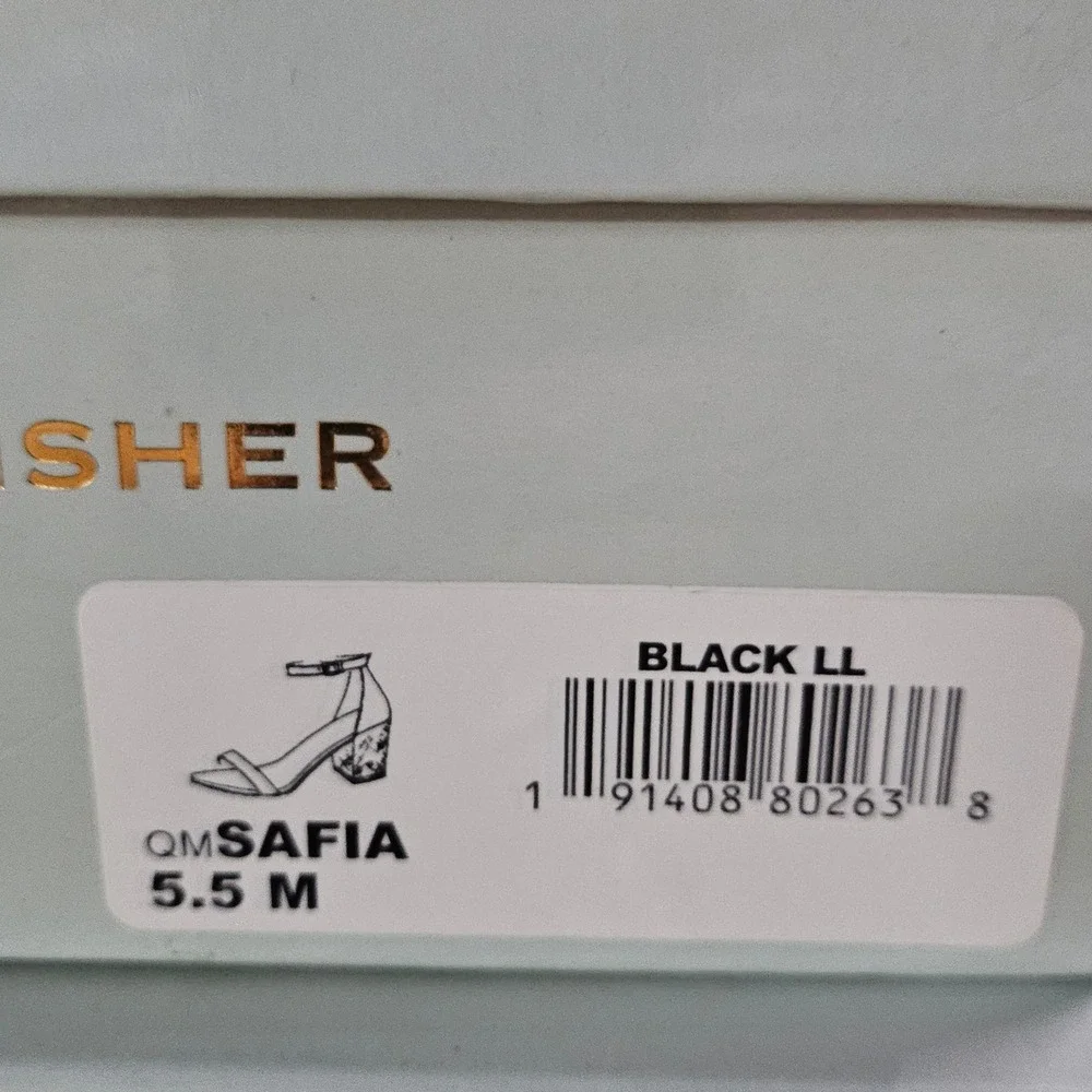 Marc Fisher Safia Black Patent Glitter Block‎ Heel Sandals 5.5M QMSAFIA NEW